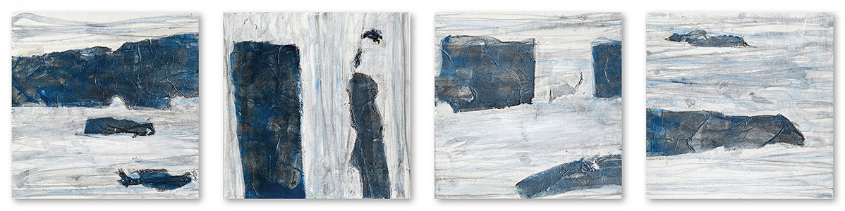 Wolfgang Daborer; ohne Titel, Jahr: 2004; Technik: Mischtechnik auf Leinwand; 4-teilig, je 30x30cm