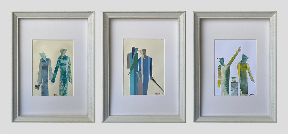 Gerold Sternig, Papier-Collage, 3teilig je12x 17 cm