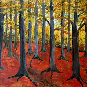 Ilse Menschick-Hartlieb, Buchenwald im Herbst, 63x83 gerahmt, Acryl auf Papier