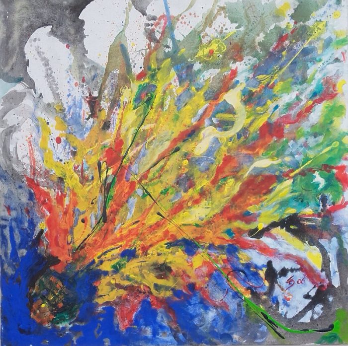 Elisabeth Schwandter, Farbenexplosion, 105x105 cm, Acryl auf Leinwand