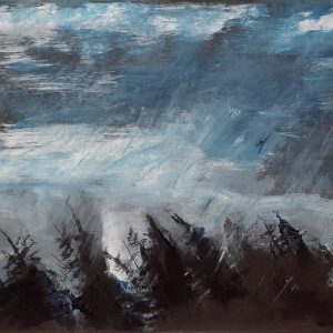 Ilse Menschick-Hartlieb, Gewitterstimmung über Nadelwald, 63x83 gerahmt, Acryl auf Papier