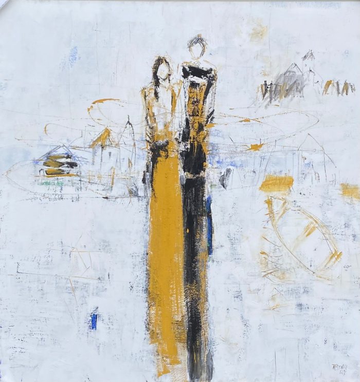 Petra Treffner, Paarweise 2022, 100x100 gerahmt, Acryl/Zellulose auf Papier und Holz