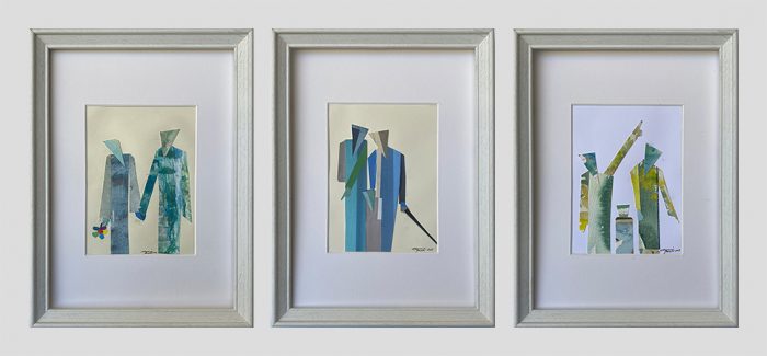Gerold Sternig, Papier-Collage, 3teilig je12x 17 cm