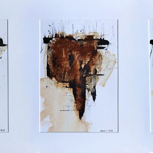Thomas Sternig, Acryl, Bildtransfer, alte Buchseiten, Rost, dreiteilig je 30x40 cm,