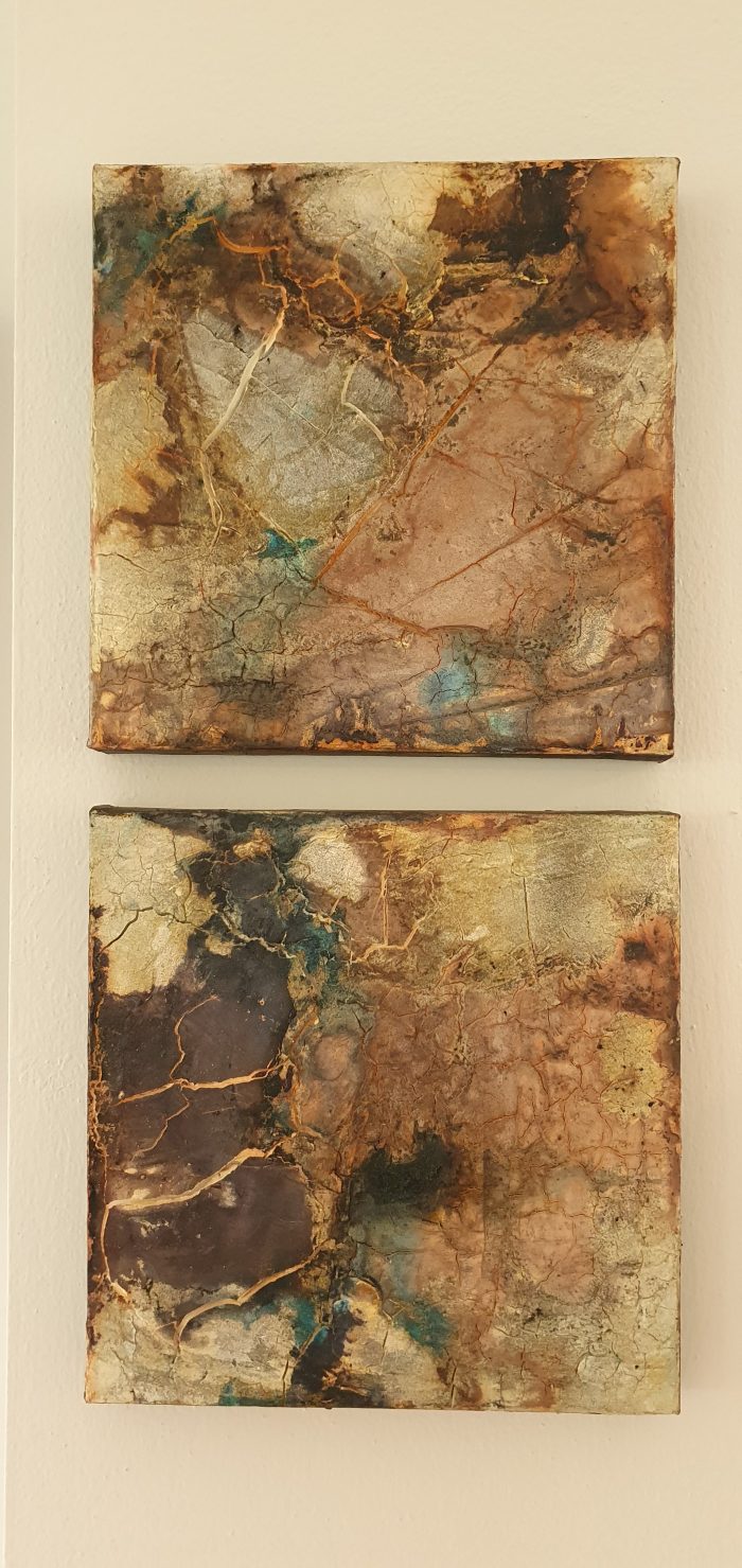 Dr. Elvira Sematon, Neues Land I und II, a 29x 29 cm, Mischtechnik auf Leinwand