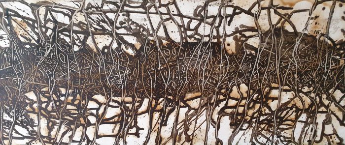 Dr. Elvira Sematon, Wurzeln nach oben und unten, 100x30cm, MT Enkaustik auf Holz