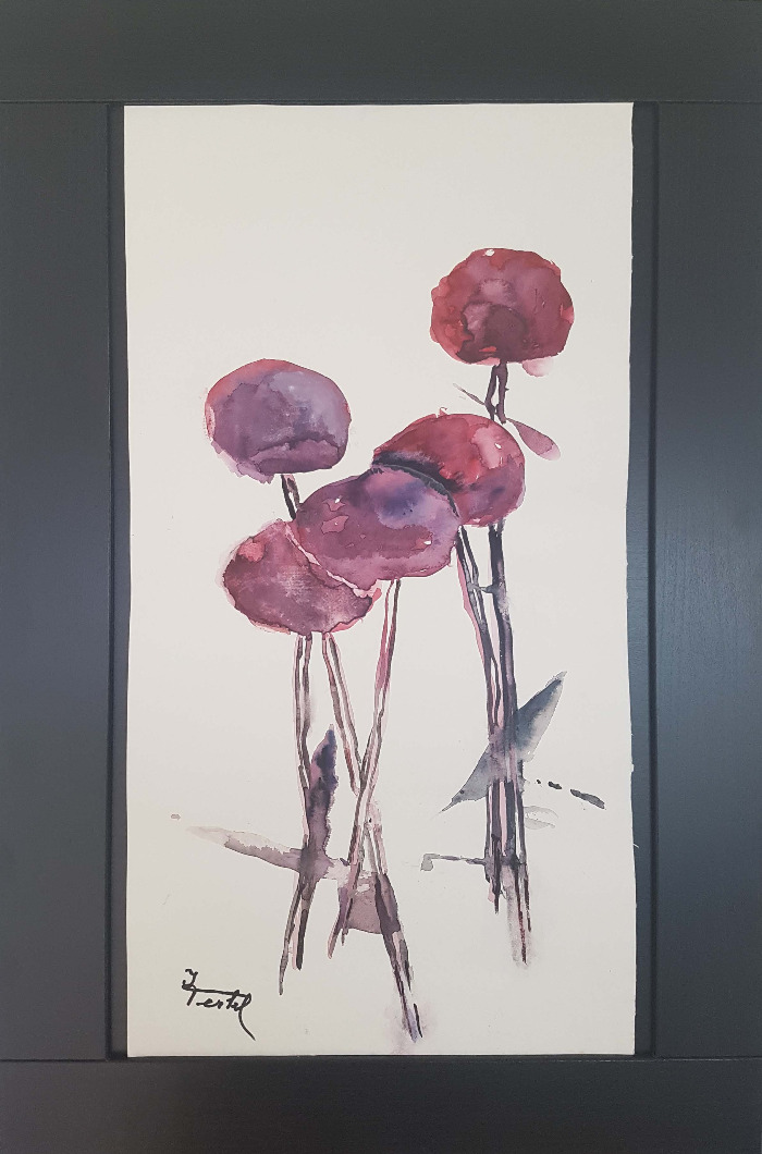 Ingeborg Terkl, O.T., 38x60cm, Vinorell/Tusche auf Papier
