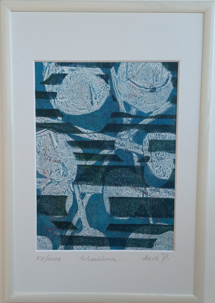 Heidi Pucher, Schneeblumen, 21x31 cm gerahmt, Monoprint